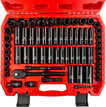 64-Piece Impact Socket Set with SAE/Metric Sockets & Ratchet Handle