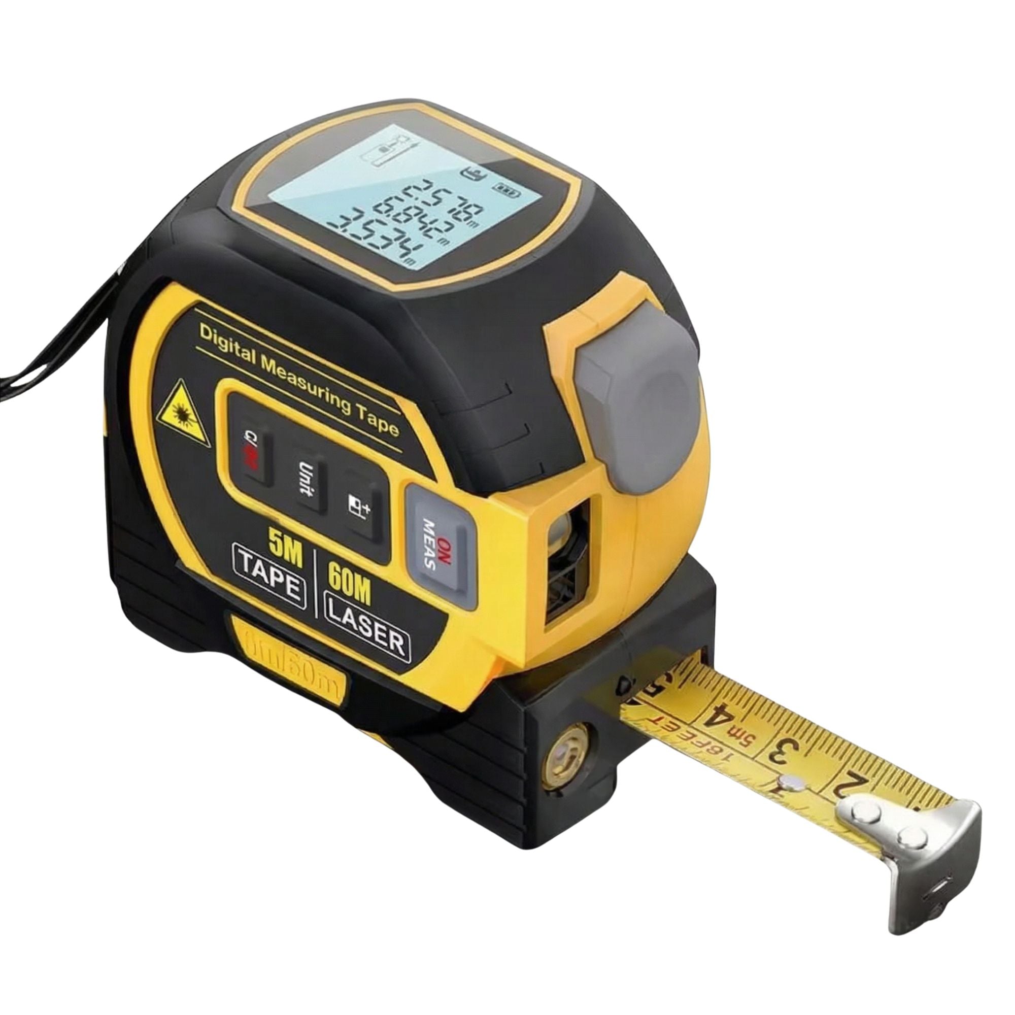 Precision Tools | Laser Rangefinder with 5M Tape Measure & LCD Display | Versatile Measurement Solution for Construction Projects