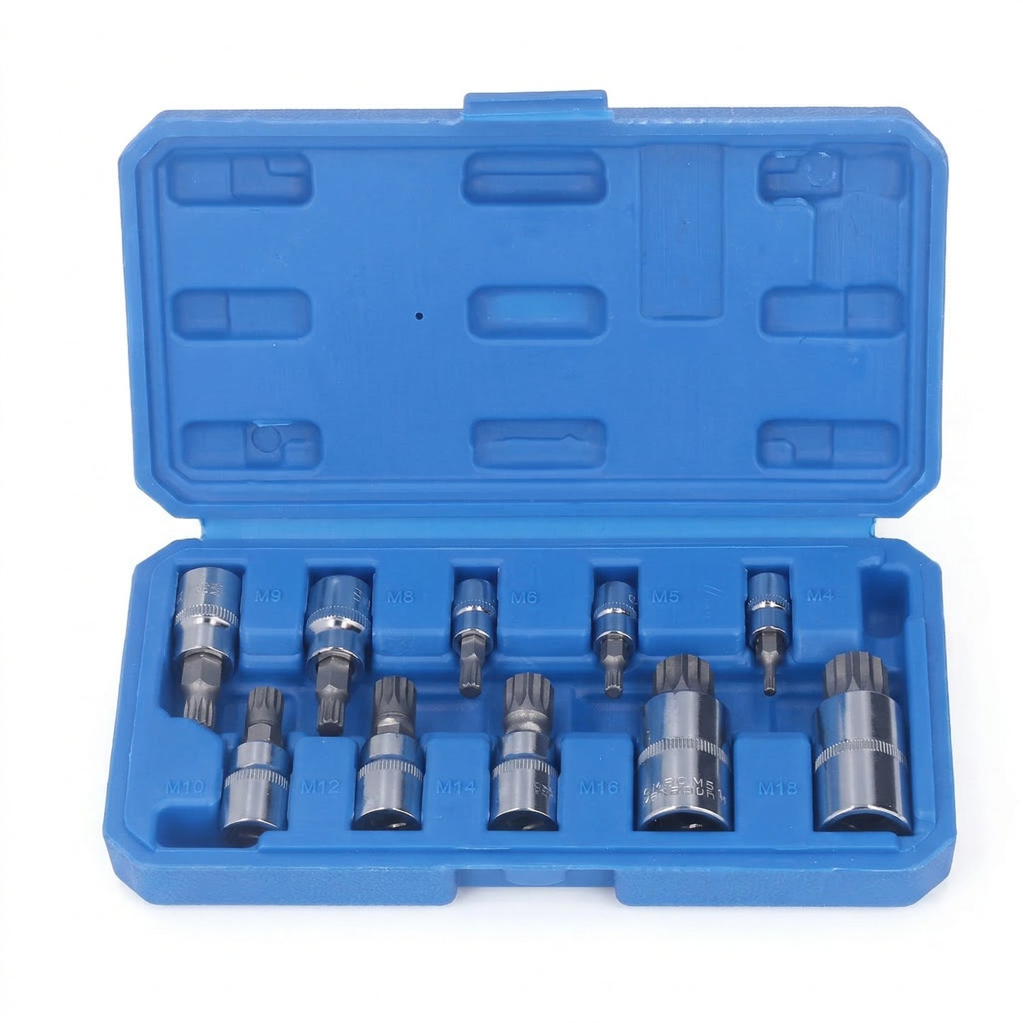Triple Square Spline Bit Socket Set with Storage Box | 10 Pcs M4-M18 Sizes